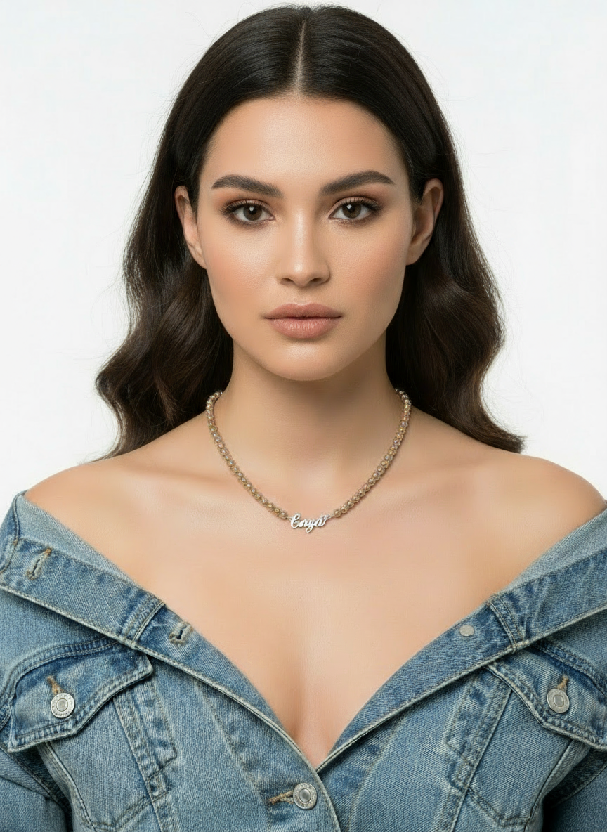 Collana ALESSIA tricolore con giacca denim