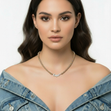 Collana ALESSIA tricolore con giacca denim
