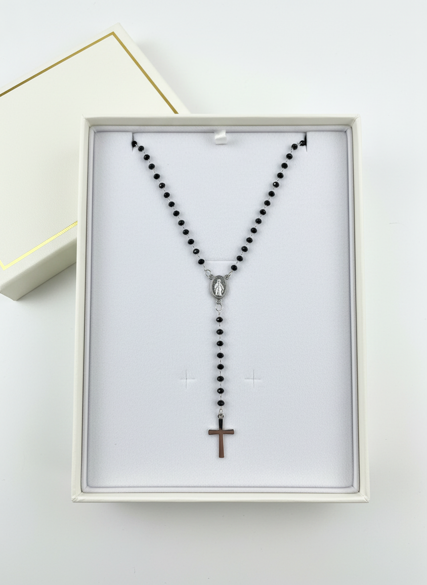 Collana Rosario Nera in Scatolina Bianca - Più Luminosa