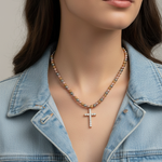 Collana Sacred Slim Gold con giacca jeans