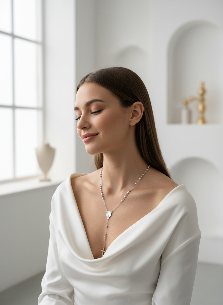 Modella con Collana Rosario