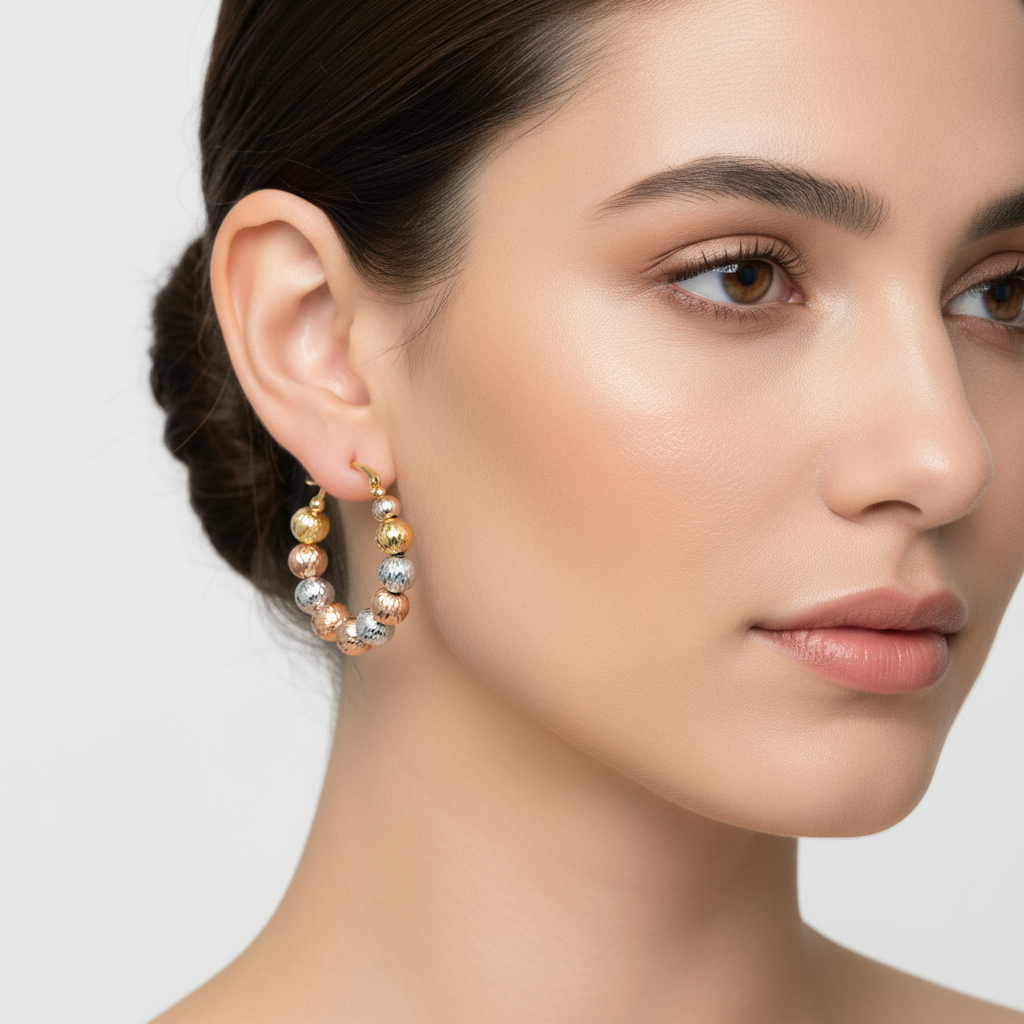 Orecchini a cerchio tricolore con monachella