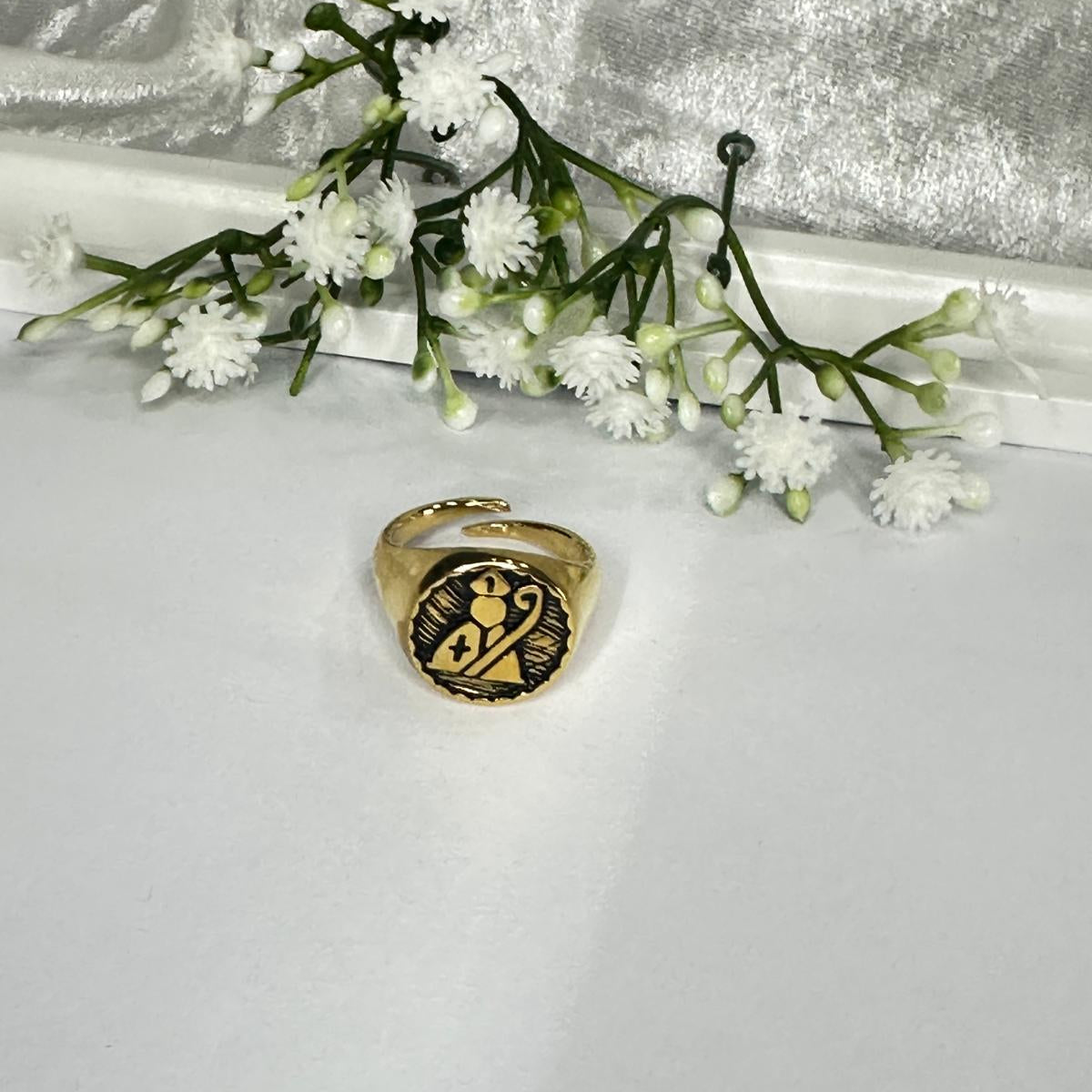Anello in acciaio regolabile con san Gennaro Gold 