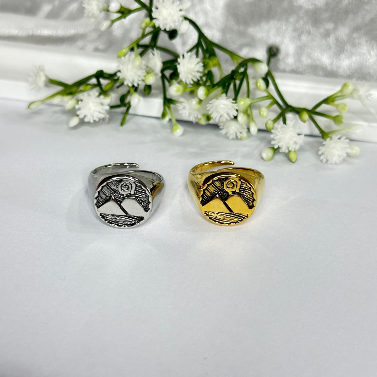 Anello in acciaio regolabile con Vesuvio 