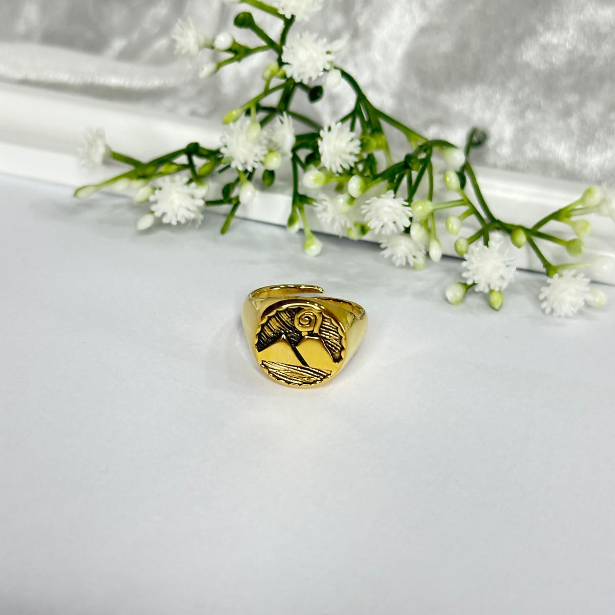 Anello in acciaio regolabile con Vesuvio Gold 