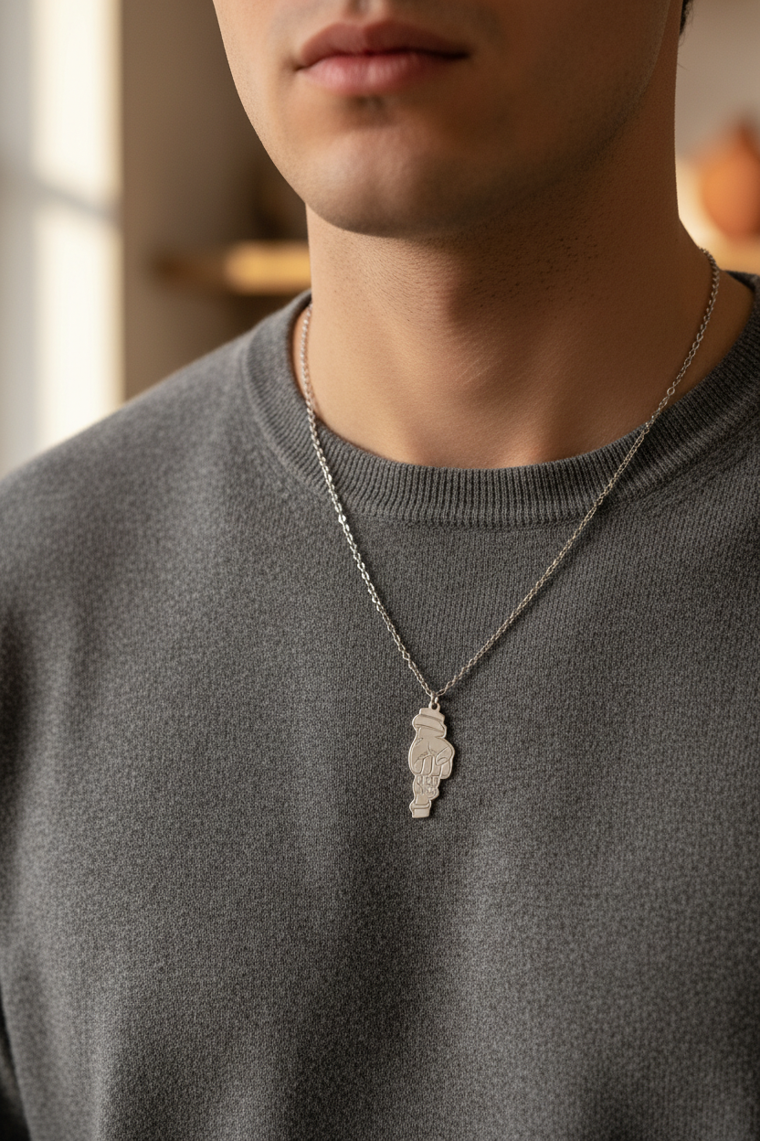 Uomo con collana un pugno